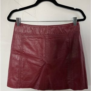 Free People Burgundy Red Faux Leather A Line Skirt Vegan